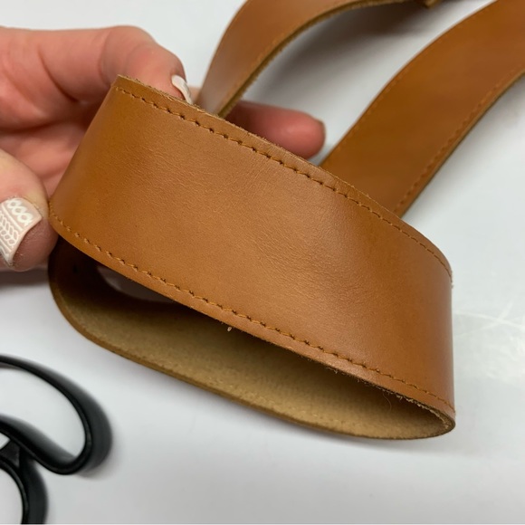 Vintage ornate brass buckle tan leather belt L - Picture 8 of 10